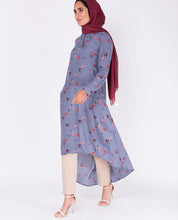 Fabric Button Grey High Low Top