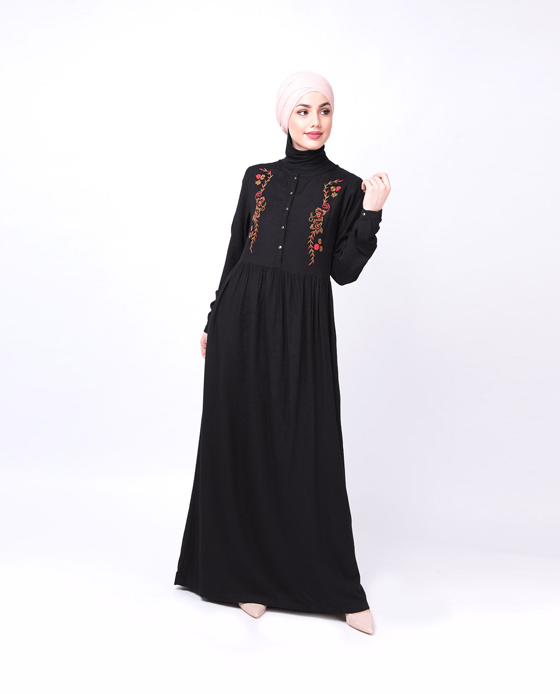 Black Floral Embroidered Abaya