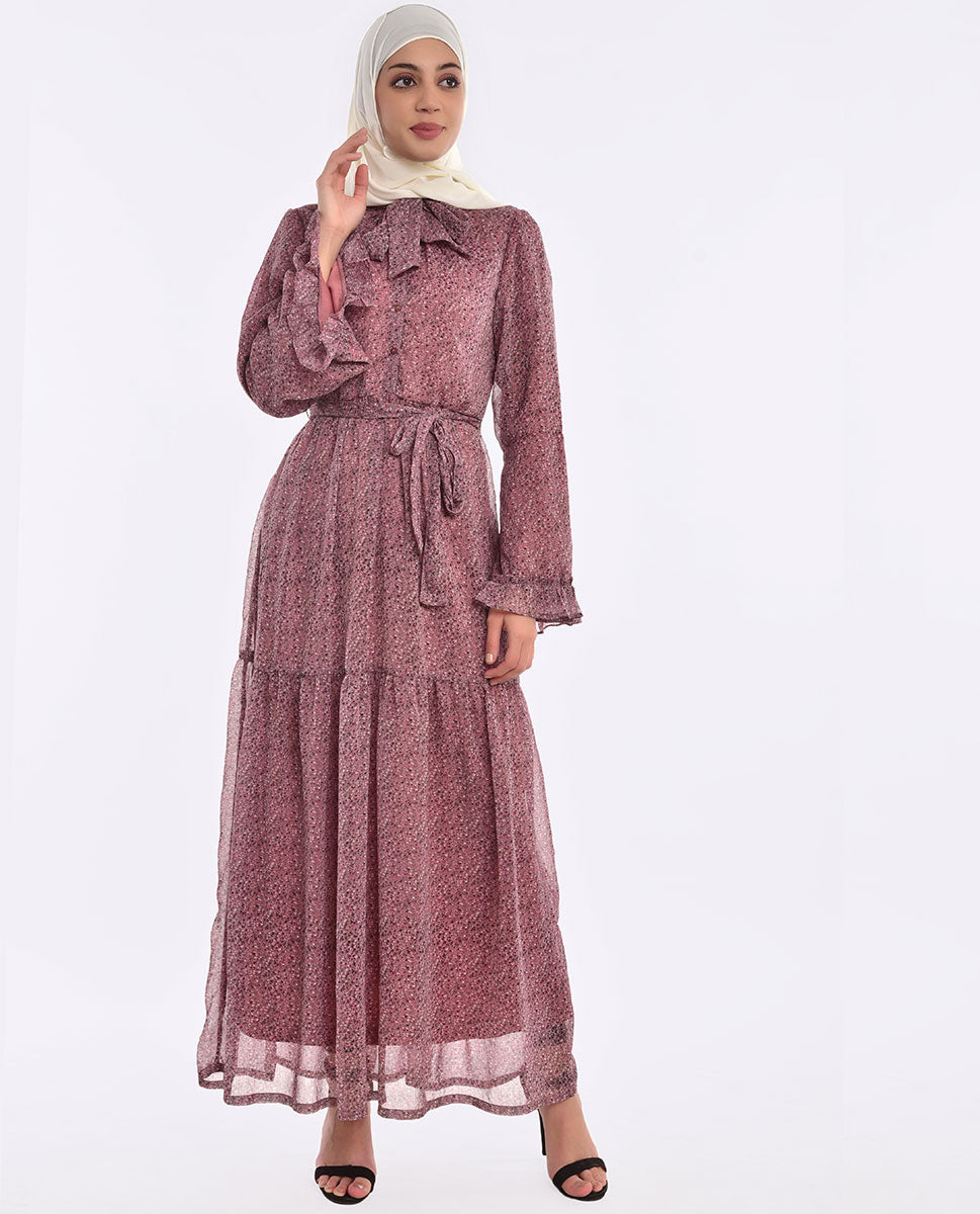 Tie Neck Style Dusty Pink Abaya