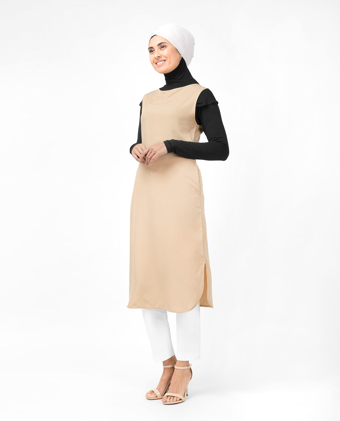 Beige Sleeveless Slip Dress