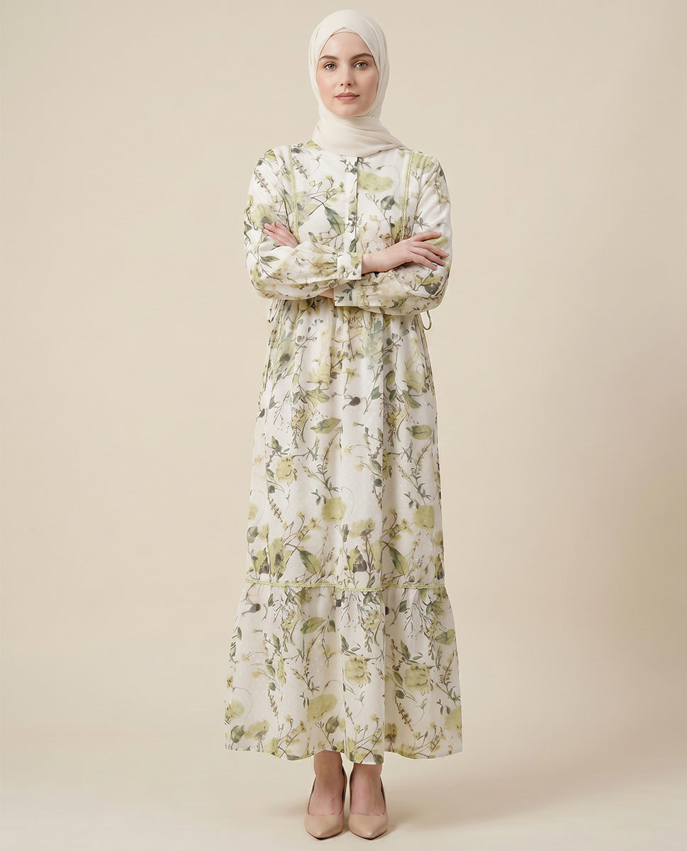 Chiffon Pastel Floral Abaya