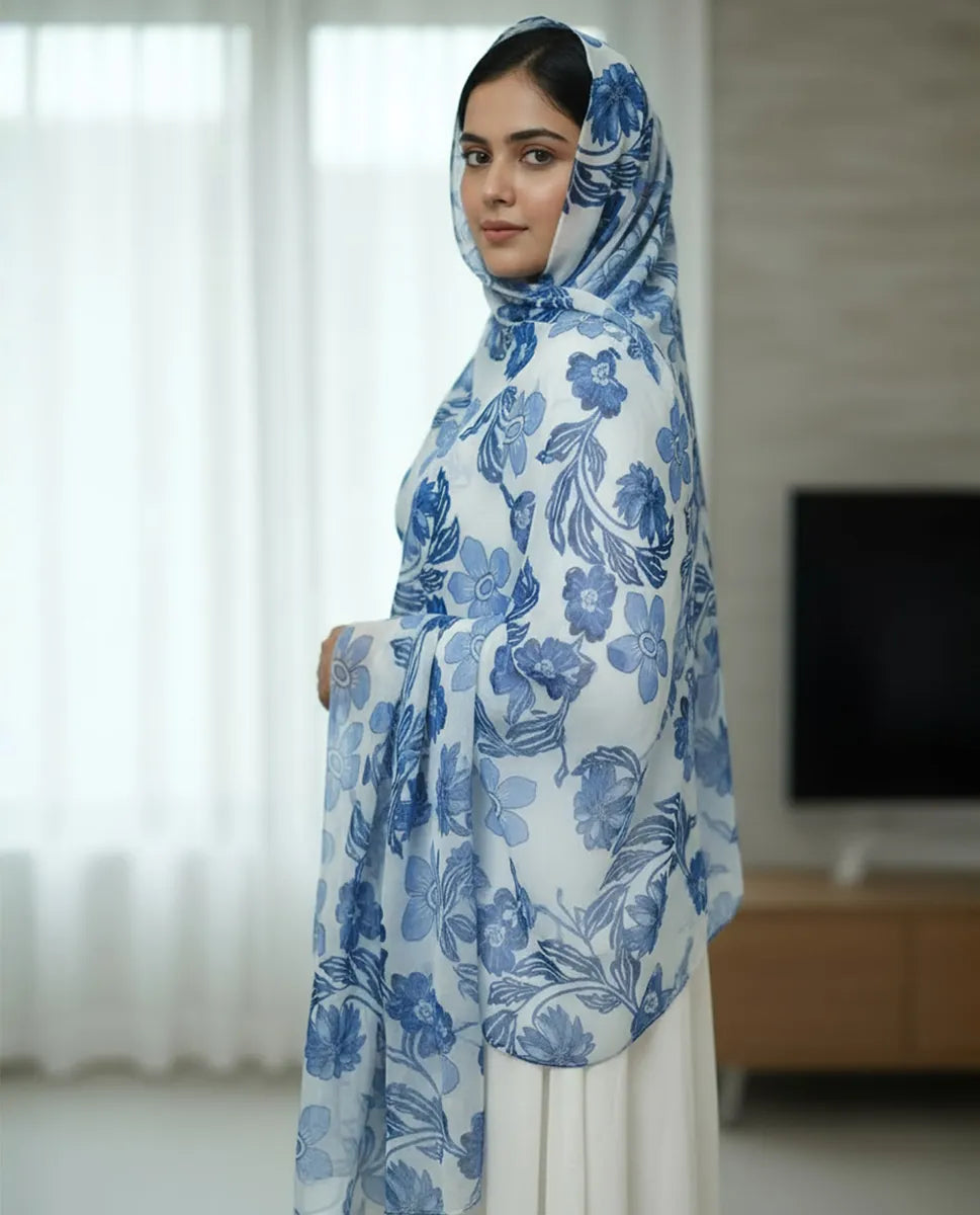 Blue Whisper Printed Georgette
