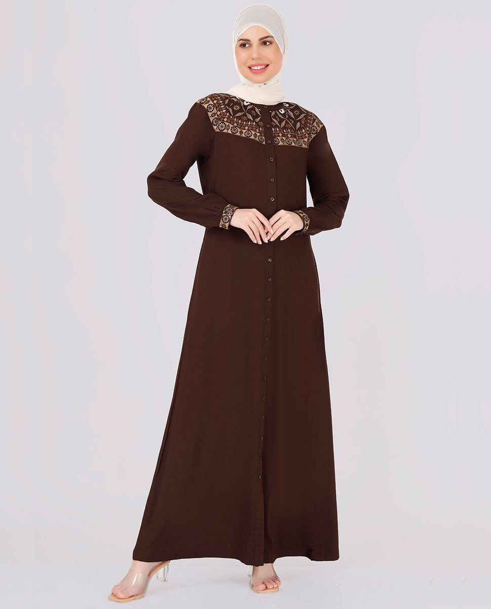 Coffee Brown Embroidered Abaya