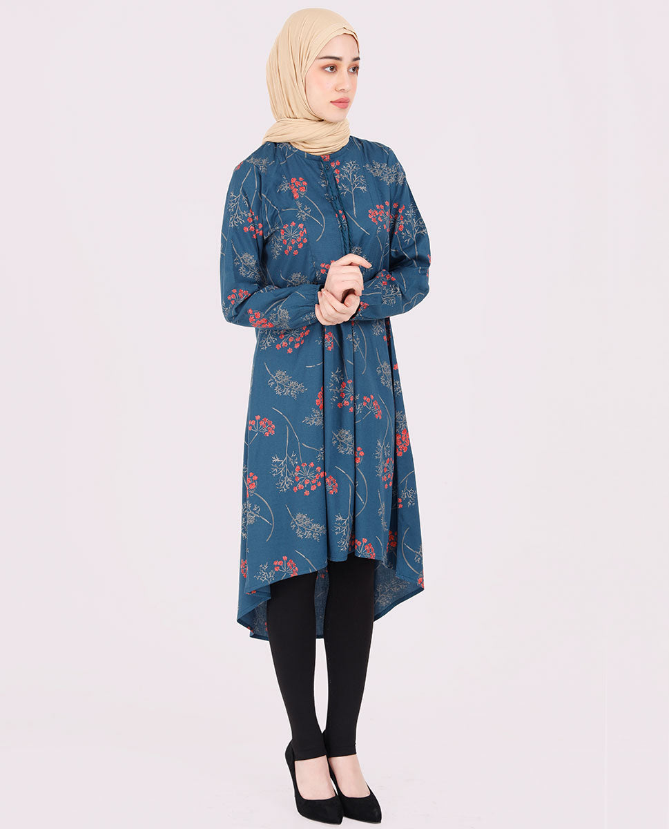 Floral Printed High Low Gathered Top