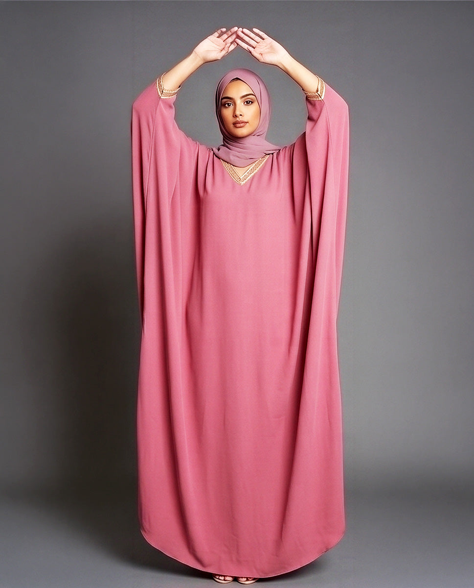 Peach Nida Satin Kaftan Abaya