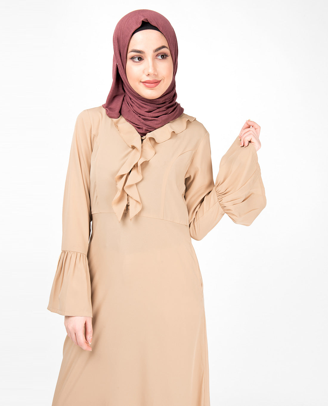 Ruffle Neck Sand Abaya