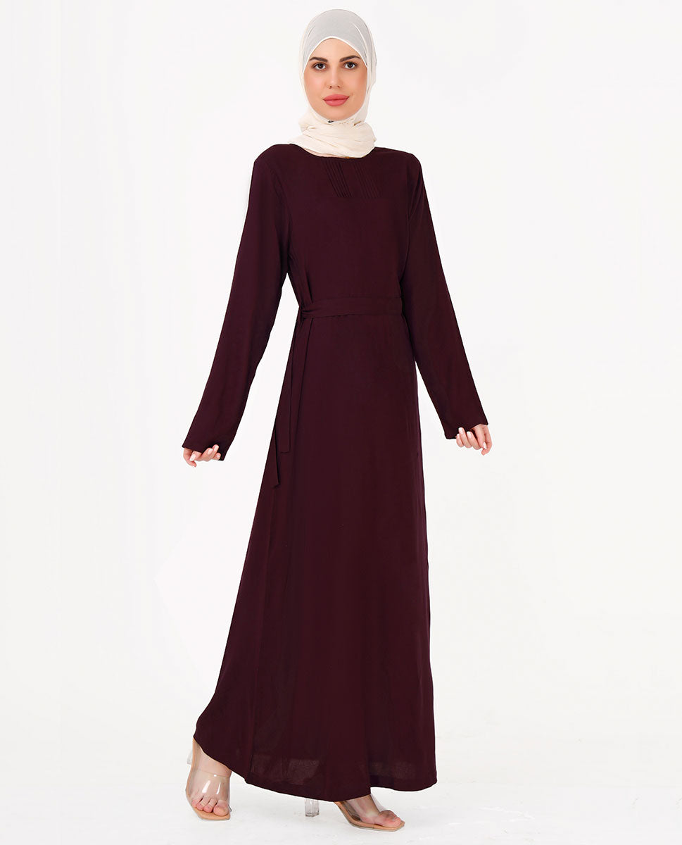 Ripe Plum Belted Rayon Abaya