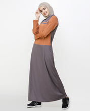 Rabbit Grey & Brown Shoulder Button Jilbab