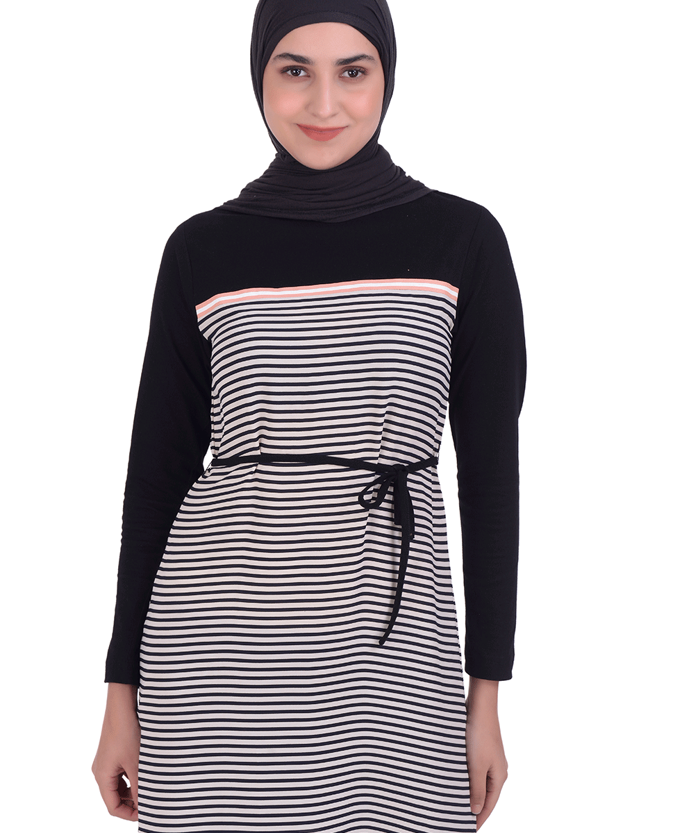 White With Contrast Striper Print Midi