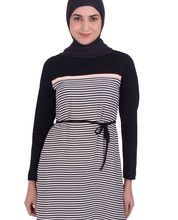 White With Contrast Striper Print Midi