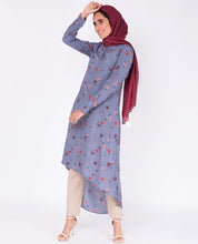 Fabric Button Grey High Low Top