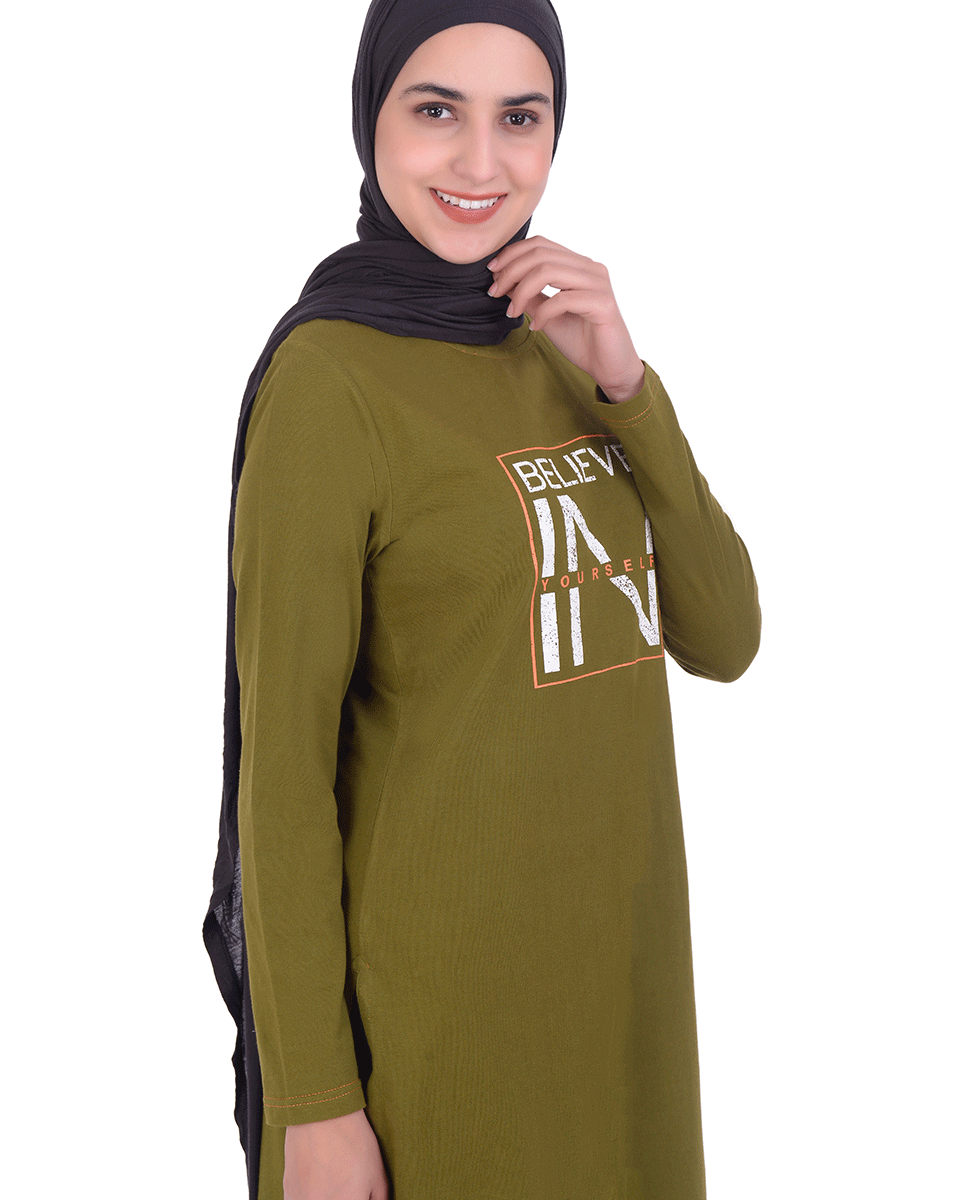 Olive Print Jersey T-Shirt Dress