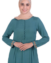 Teal With Gold Embroidery Abaya