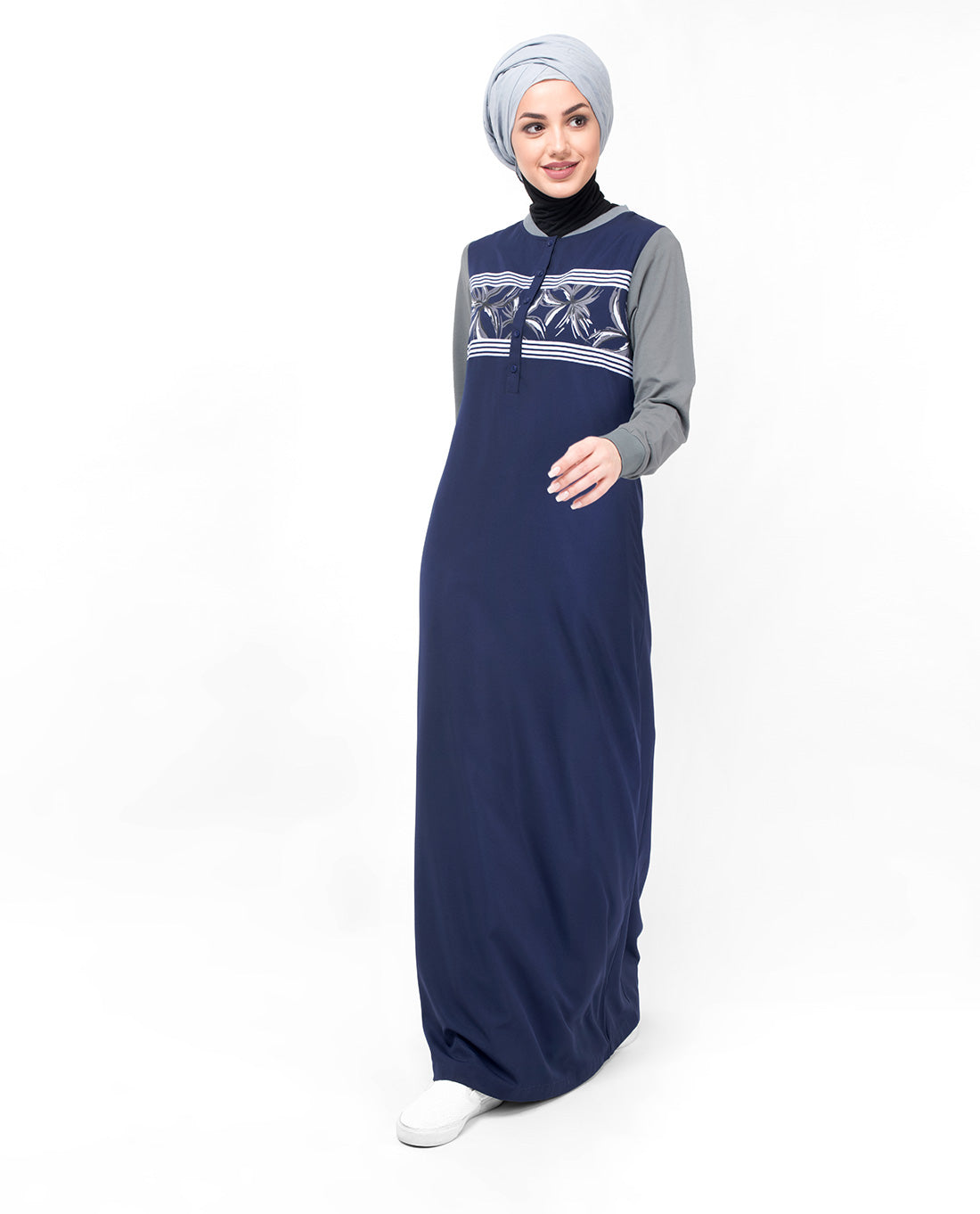 Navy Floral Print Abaya
