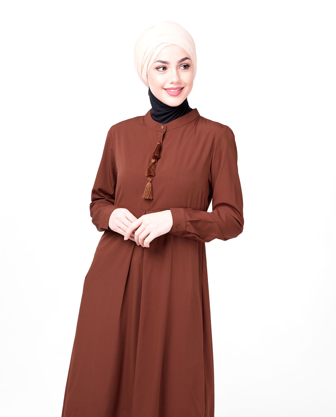 Rust Mandarin Collar High Low Midi Dress