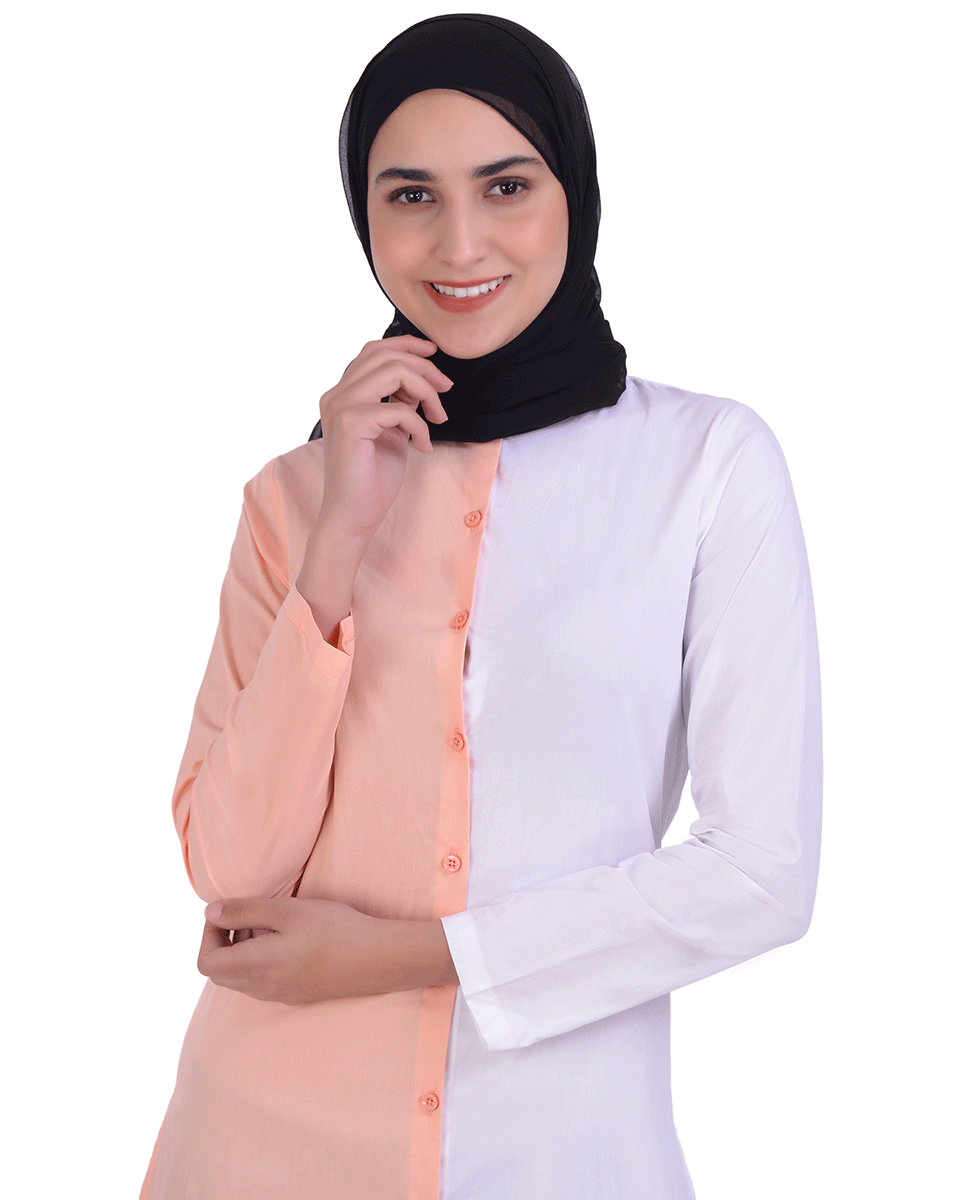 White & Pink Colour Block Shirt Dress