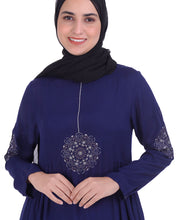 Navy With Off White Embroidery Abaya