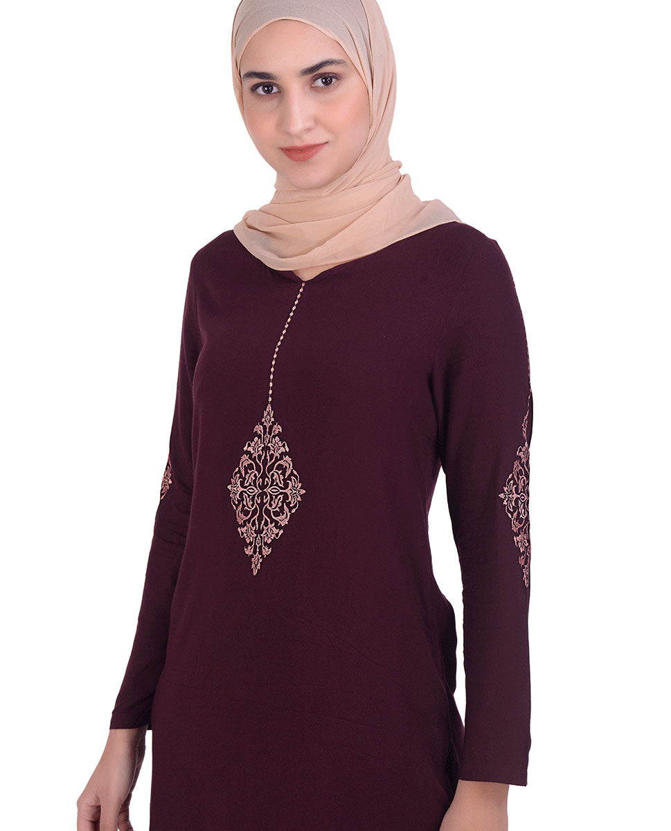 Maroon With Diamond Embroidery