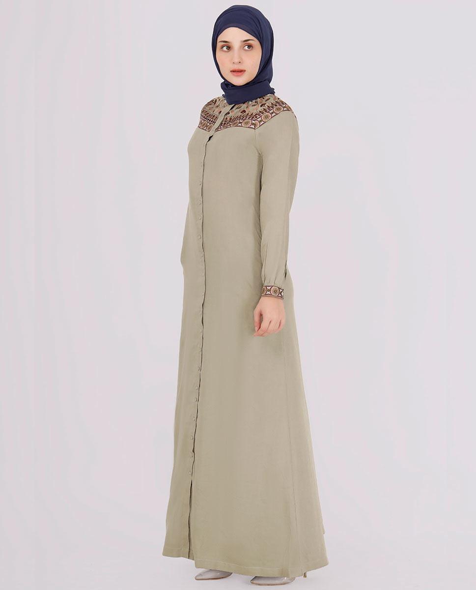 Mint Green Embroidered Abaya