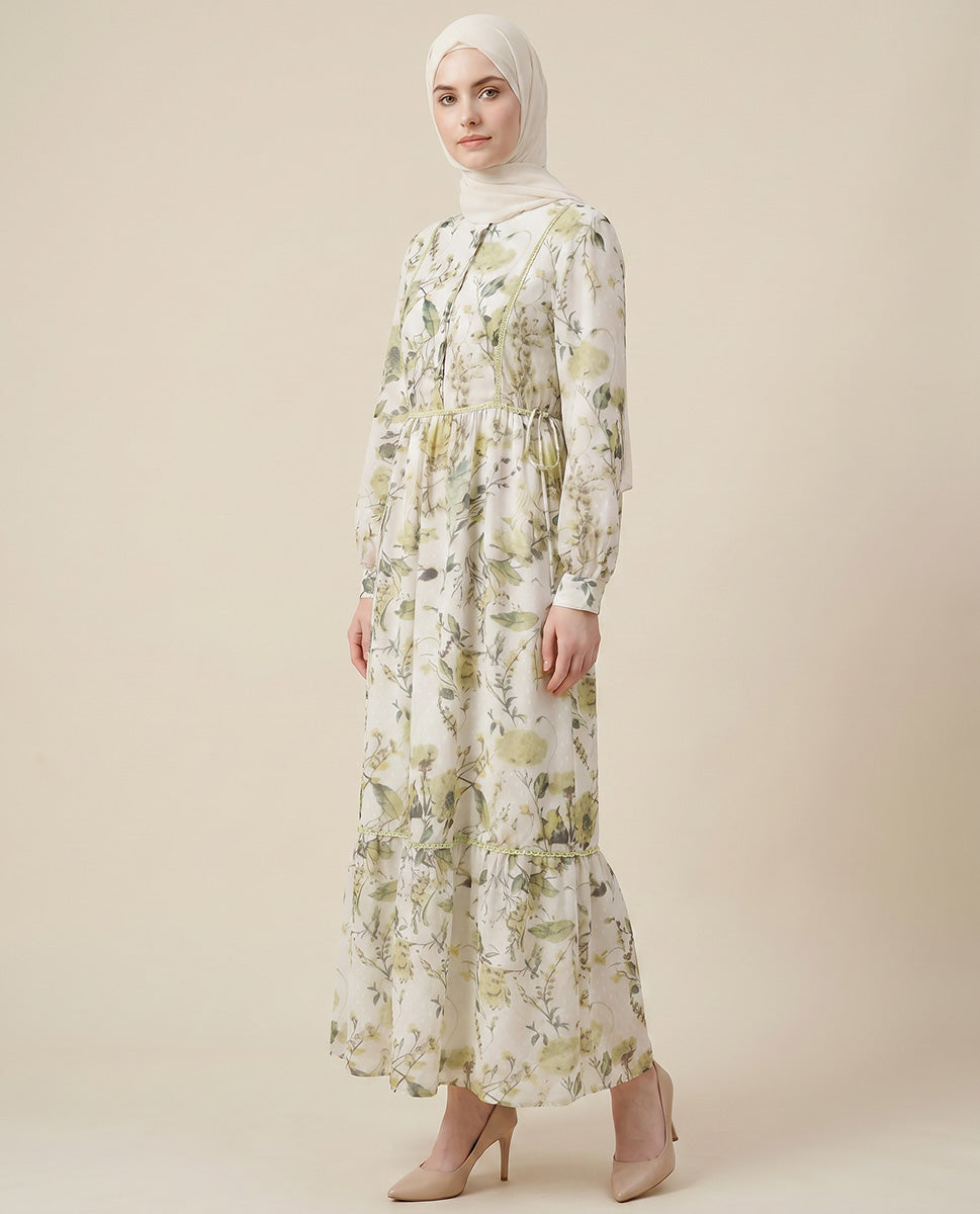 Chiffon Pastel Floral Abaya