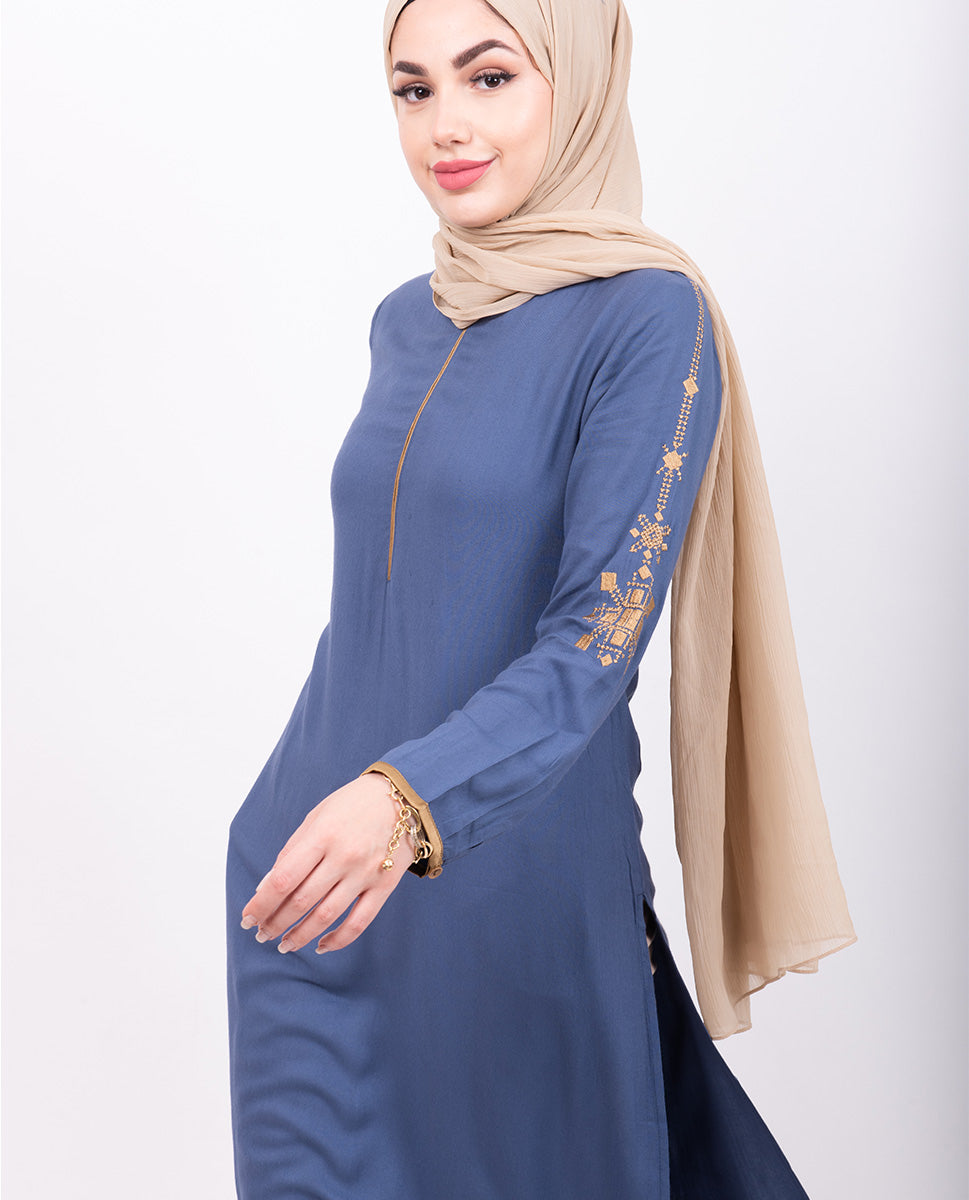 Sky Blue Embroidery Midi Dress