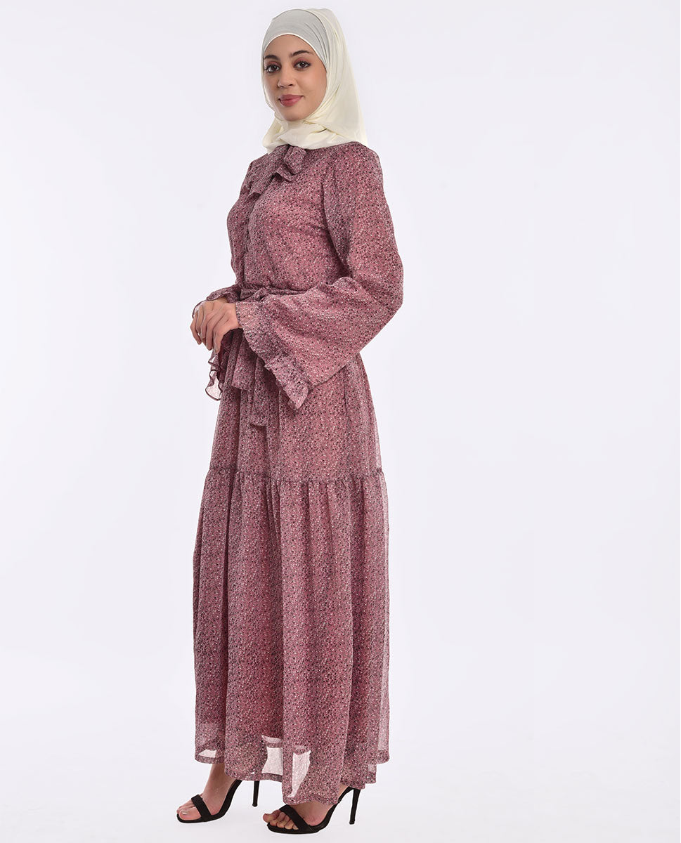 Tie Neck Style Dusty Pink Abaya