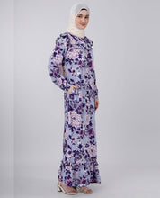 Puffed Shoulder Floral print abaya - Lavender