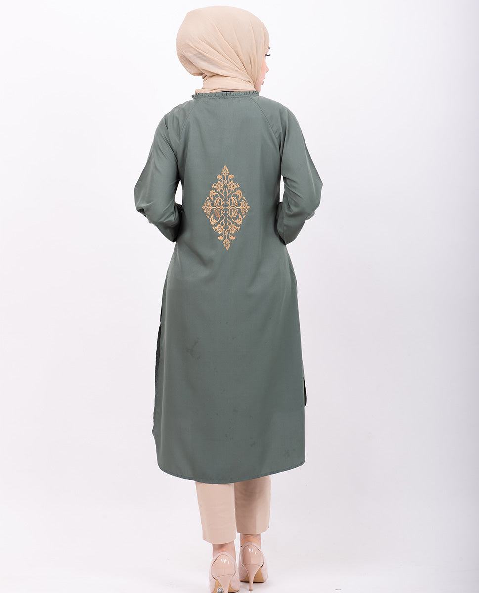 Green & Gold Embroidery Midi