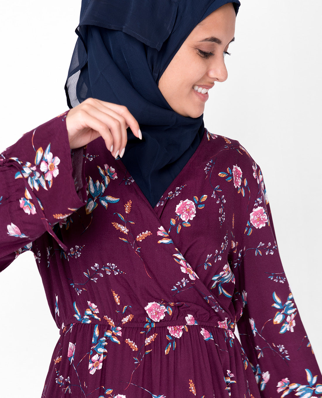 Floral Maroon Gathered Midi