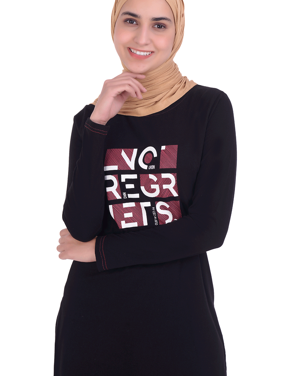 Black Print Jersey T-Shirt Dress