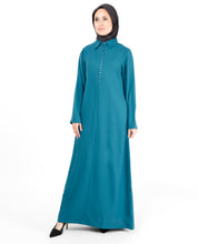Deep Teal Fabric Button Abaya