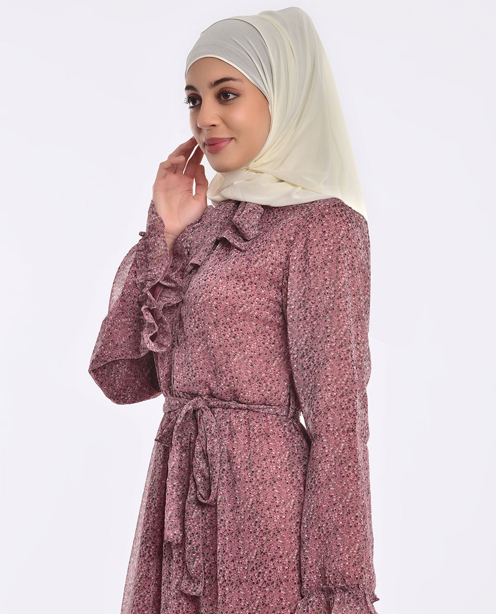 Tie Neck Style Dusty Pink Abaya
