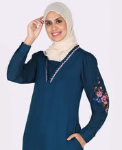 Frilled Neck Floral Emboidery Teal Abaya