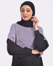 Black And Lilac Contrast Embroidered Jilbab