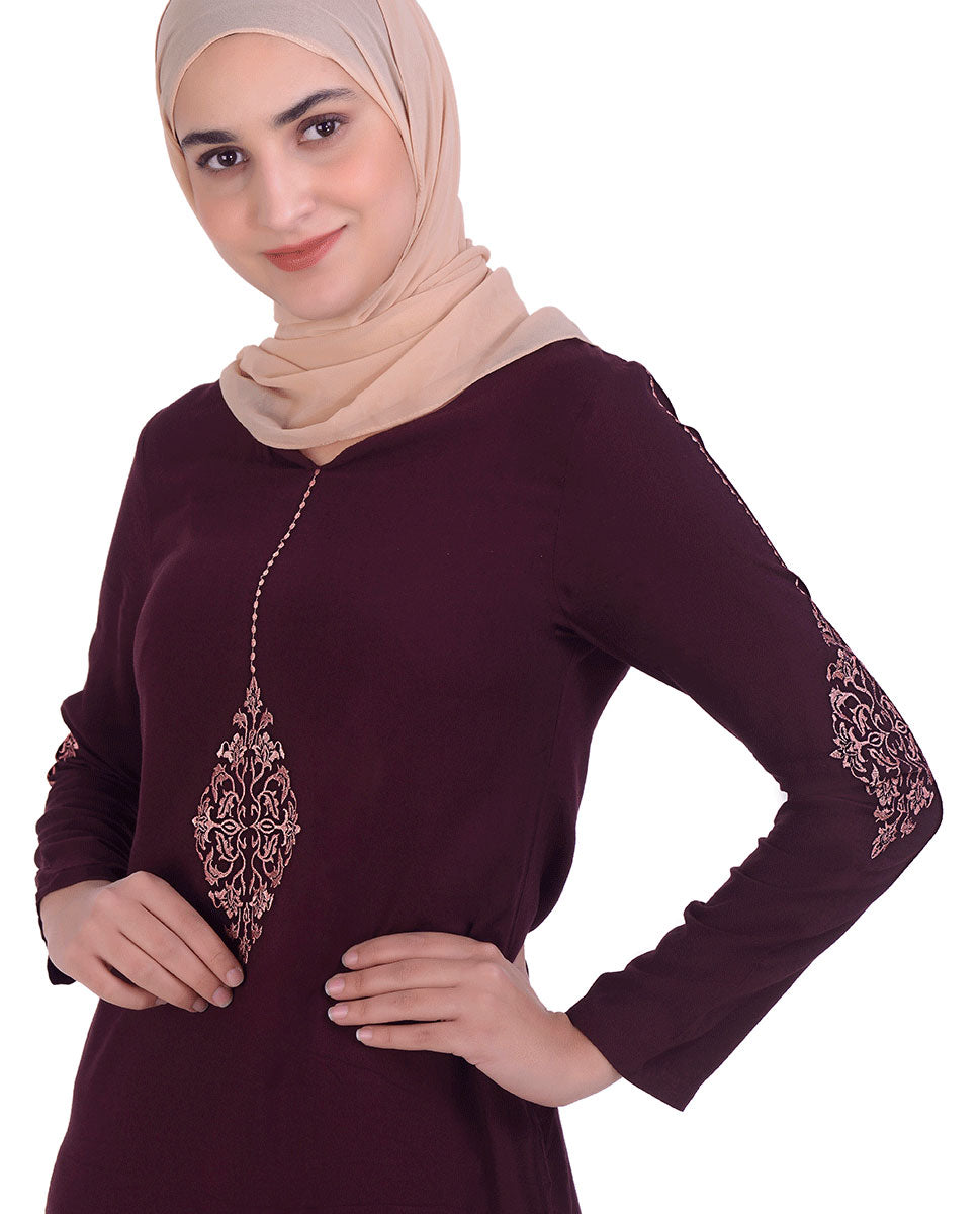 Maroon With Diamond Embroidery