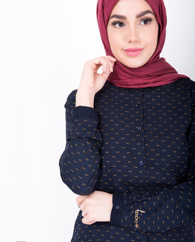Navy Printed High Low Shirt Dress
