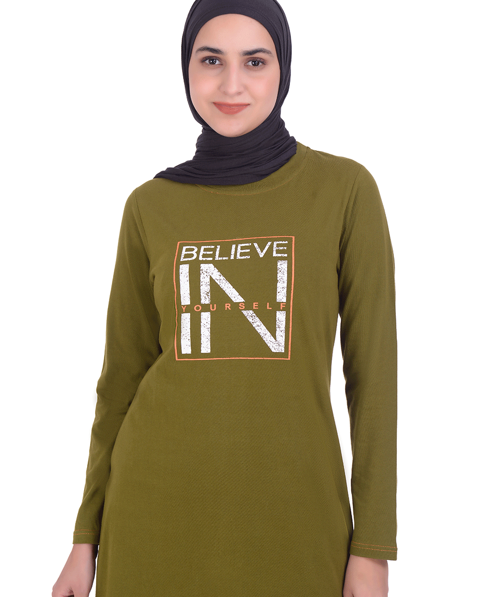 Olive Print Jersey T-Shirt Dress
