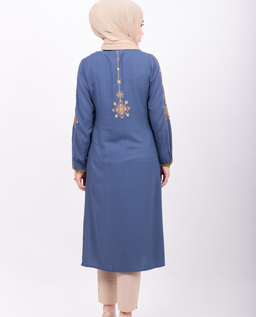 Sky Blue Embroidery Midi Dress