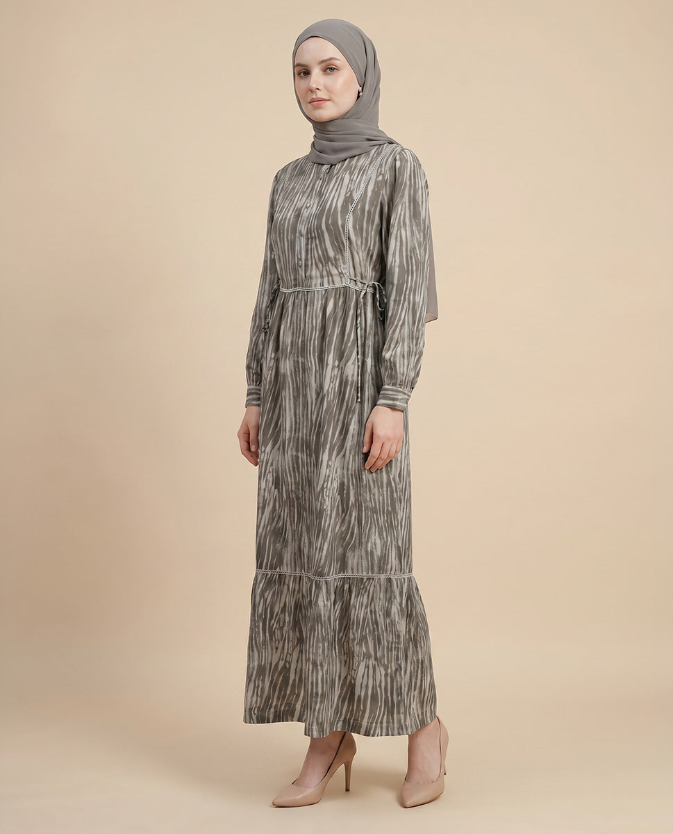 Green Brushstroke Poly Chiffon Maxi Dress