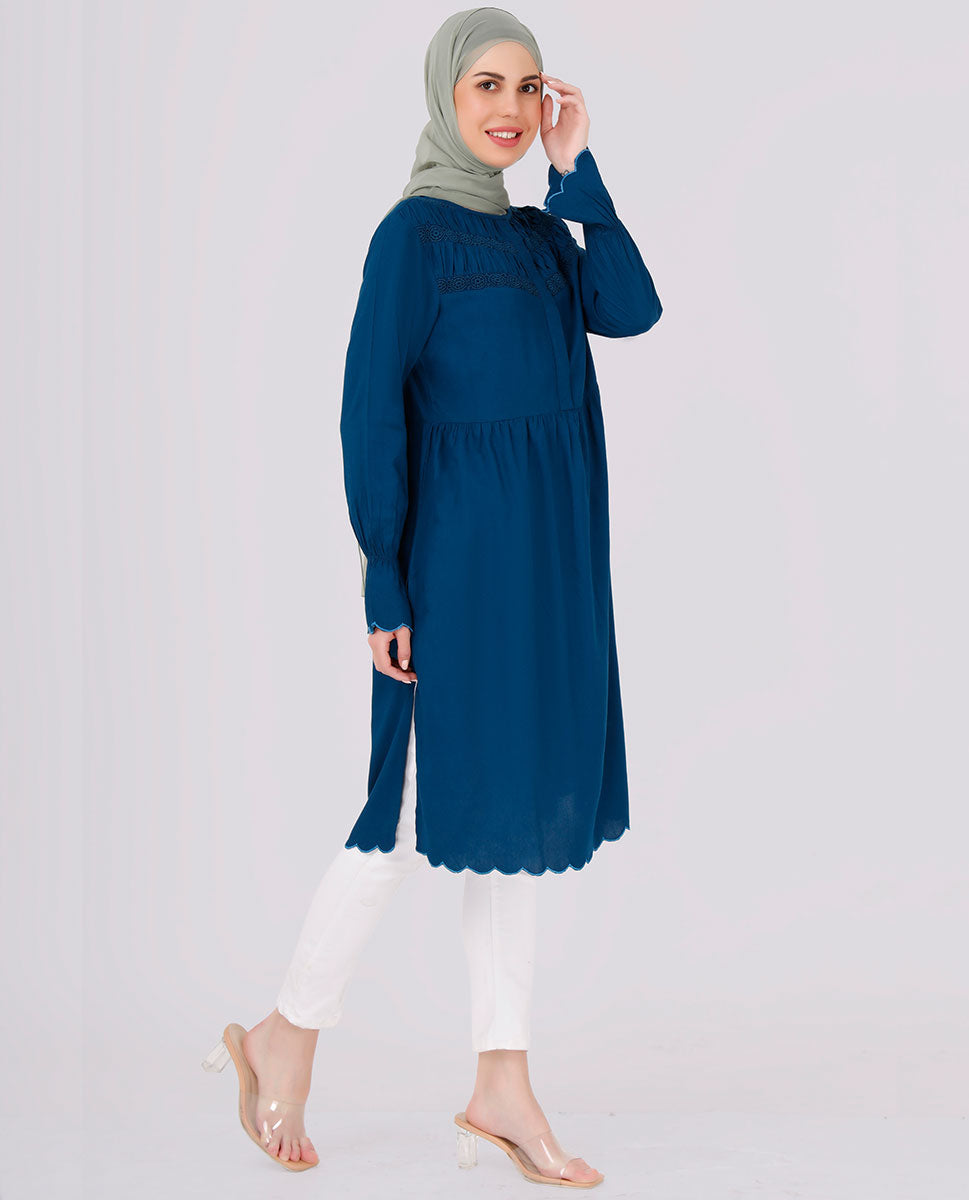 Teal Blue Cut Work Embroidery Top