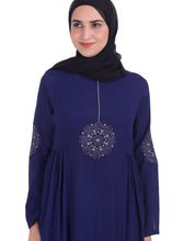 Navy With Off White Embroidery Abaya
