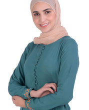 Teal With Gold Embroidery Abaya