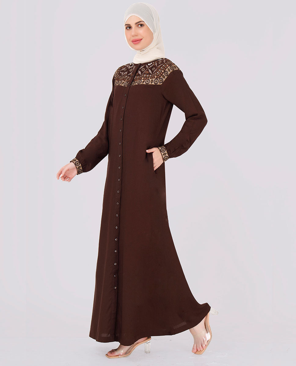 Coffee Brown Embroidered Abaya