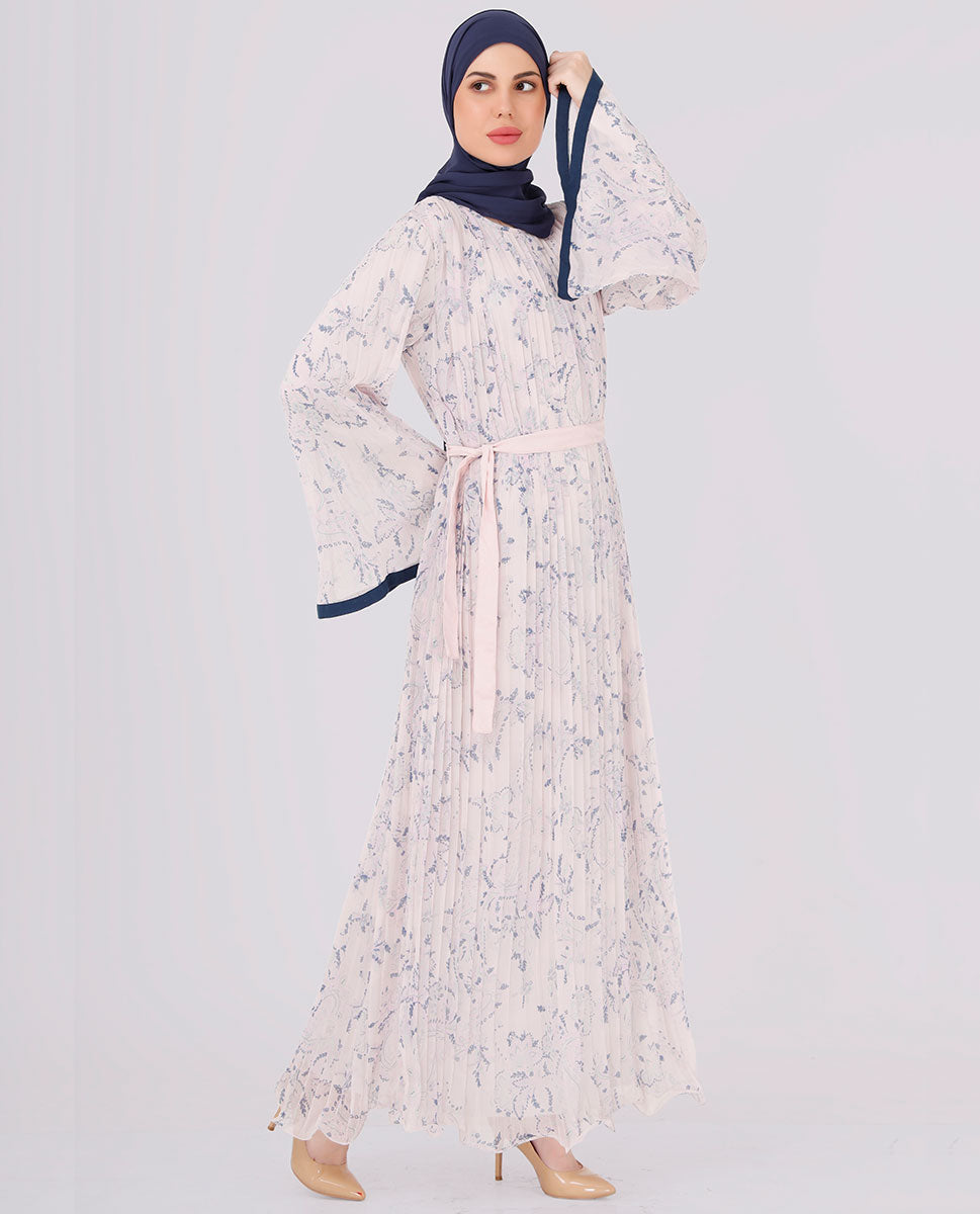Flared Sleeves Pleated Maxi Dress