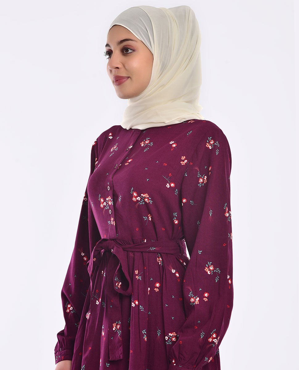 Rosewood Floral Belted Abaya