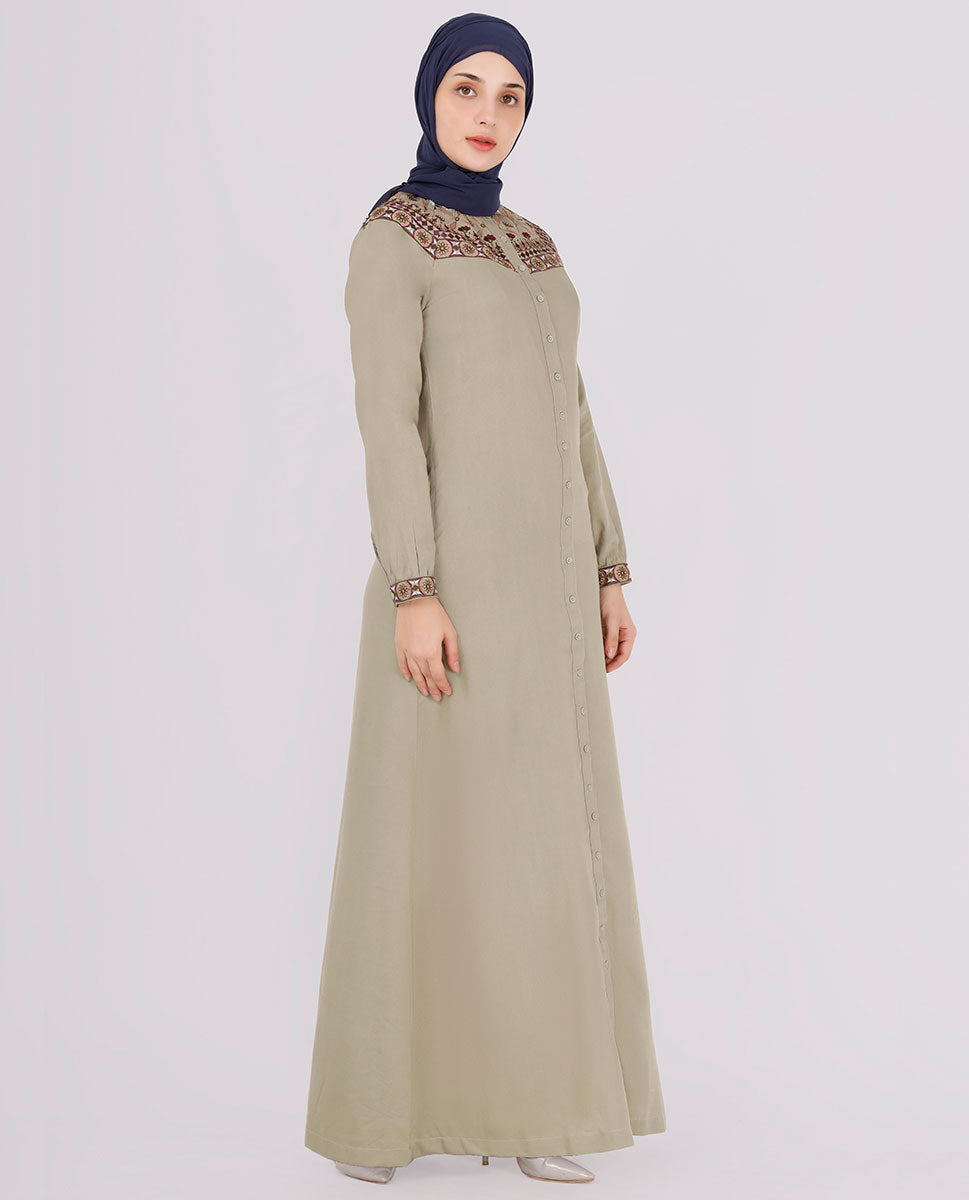 Mint Green Embroidered Abaya