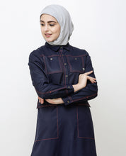 Navy Blue Patch Pockets Buttoned Jilbab