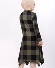 Olive Checkered High Low Shirt Dress