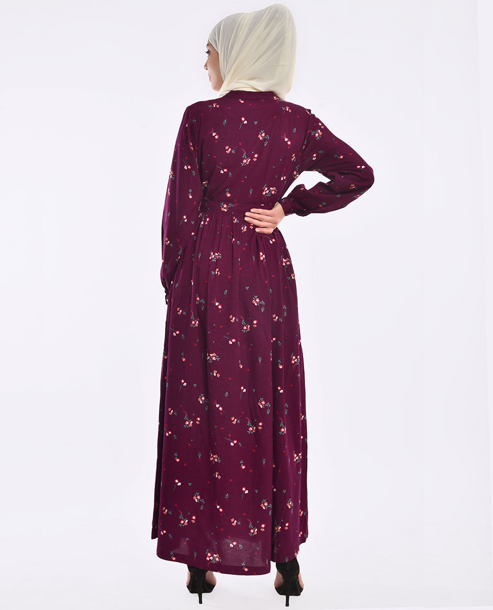 Rosewood Floral Belted Abaya