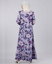 Puffed Shoulder Floral print abaya - Lavender